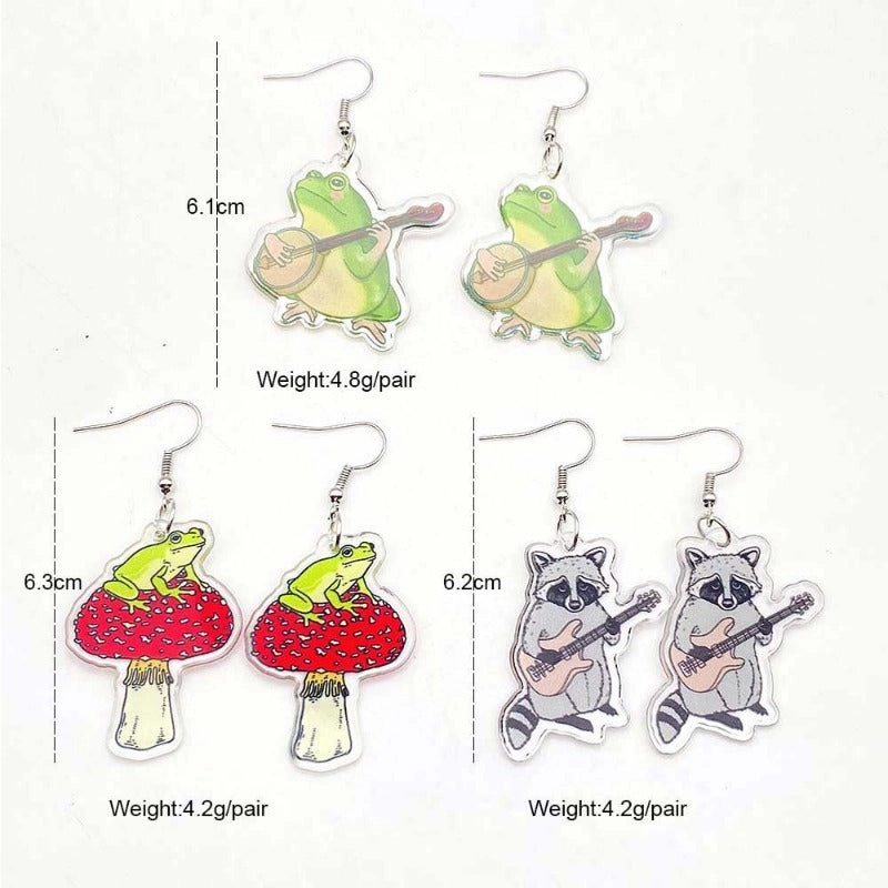 Wholesale Cartoon Mushroom Frog Balloon Print Acrylic Earrings