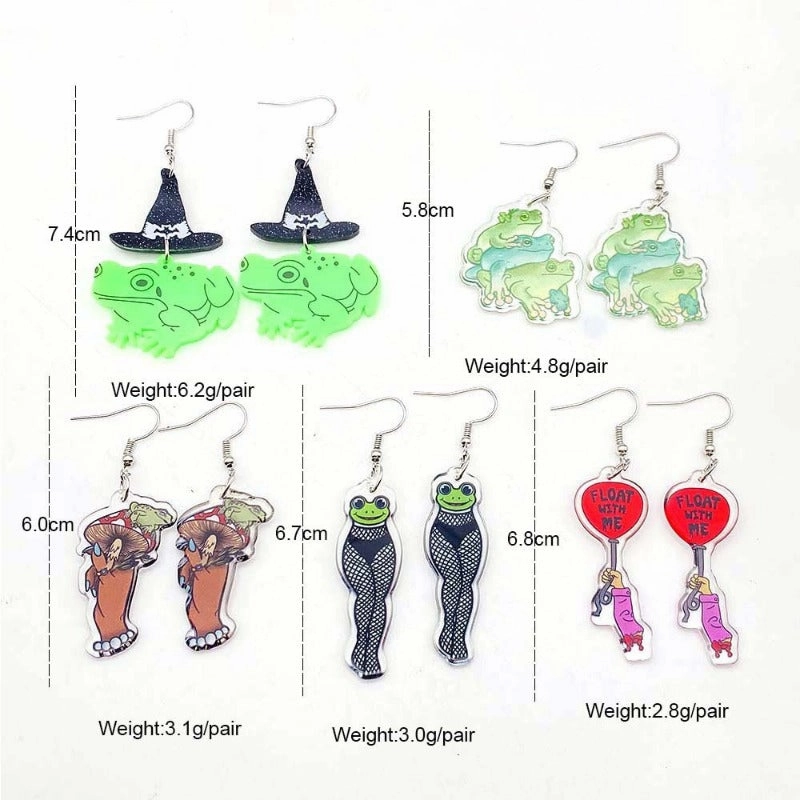 Wholesale Cartoon Mushroom Frog Balloon Print Acrylic Earrings