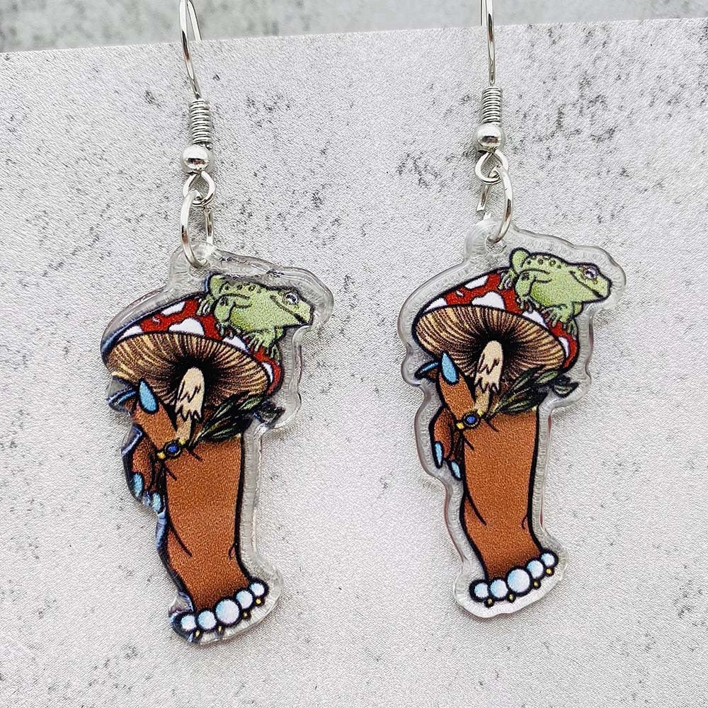Wholesale Cartoon Mushroom Frog Balloon Print Acrylic Earrings
