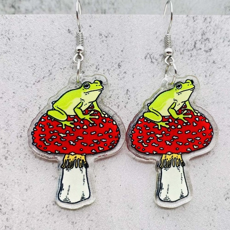 Wholesale Cartoon Mushroom Frog Balloon Print Acrylic Earrings
