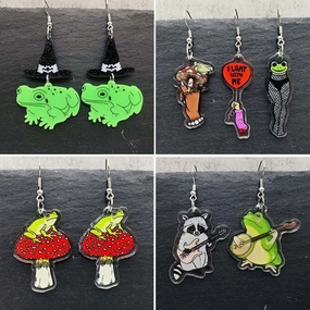 Wholesale Cartoon Mushroom Frog Balloon Print Acrylic Earrings