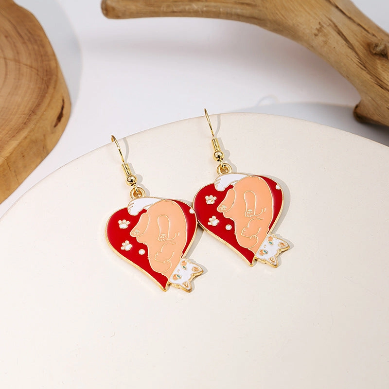 Wholesale Cartoon Playing Card Suit Cat Alloy Earrings