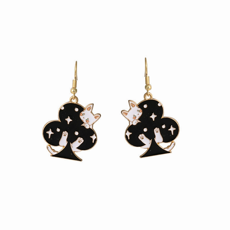 Wholesale Cartoon Playing Card Suit Cat Alloy Earrings