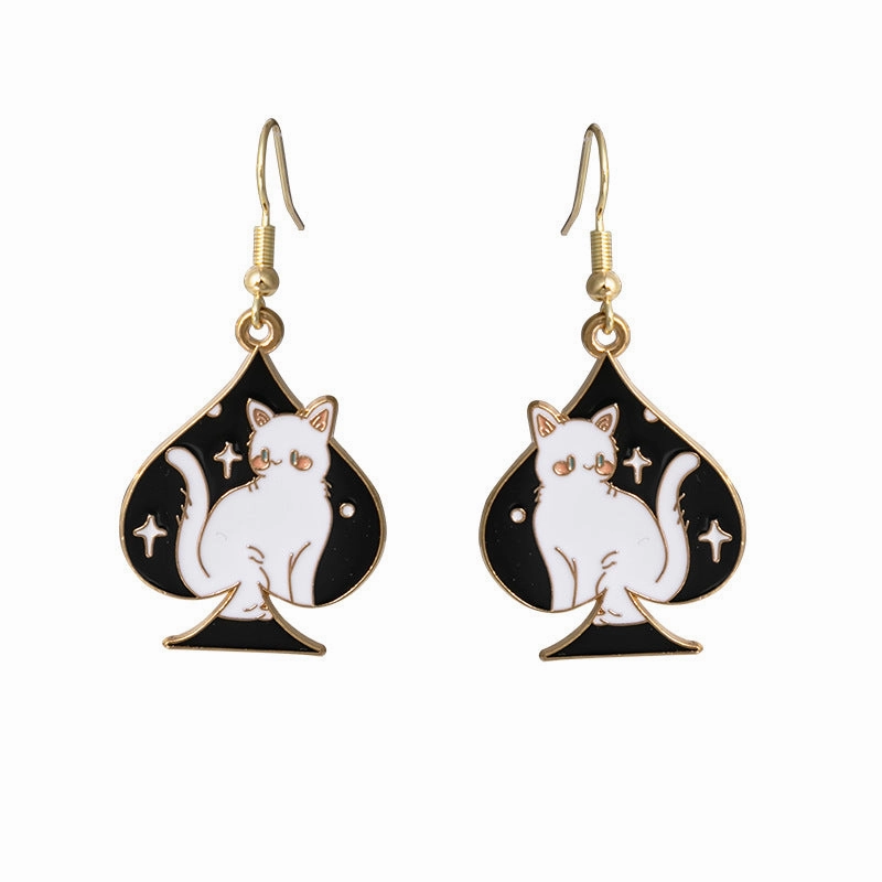 Wholesale Cartoon Playing Card Suit Cat Alloy Earrings