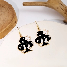 Wholesale Cartoon Playing Card Suit Cat Alloy Earrings