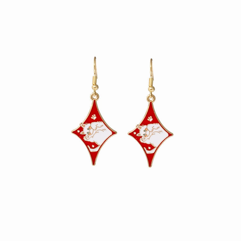 Wholesale Cartoon Playing Card Suit Cat Alloy Earrings