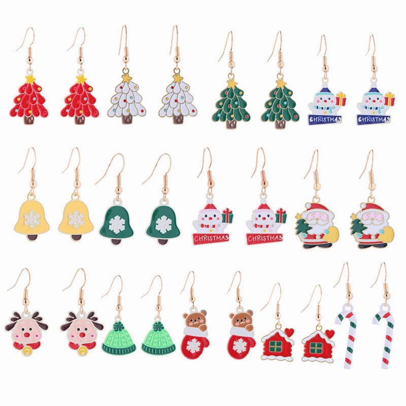 Wholesale Cartoon Santa Claus Snowman Bells Snowflake Christmas Earrings