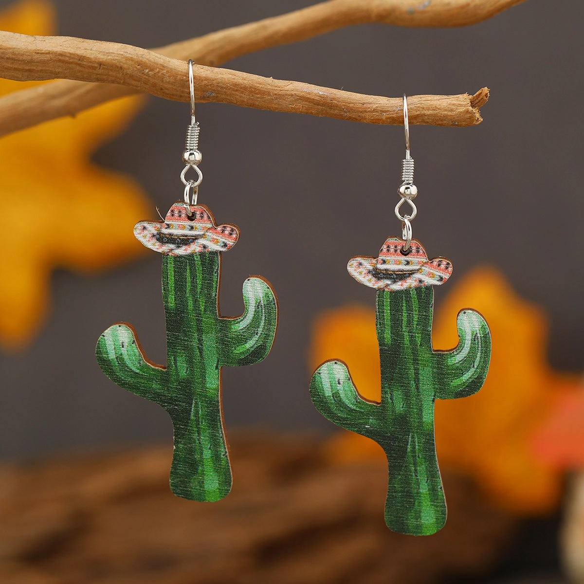 Wholesale Cartoon Sheep Head Cactus Boots Small Flame Cowboy Hat Shoes Wooden Painted Earrings
