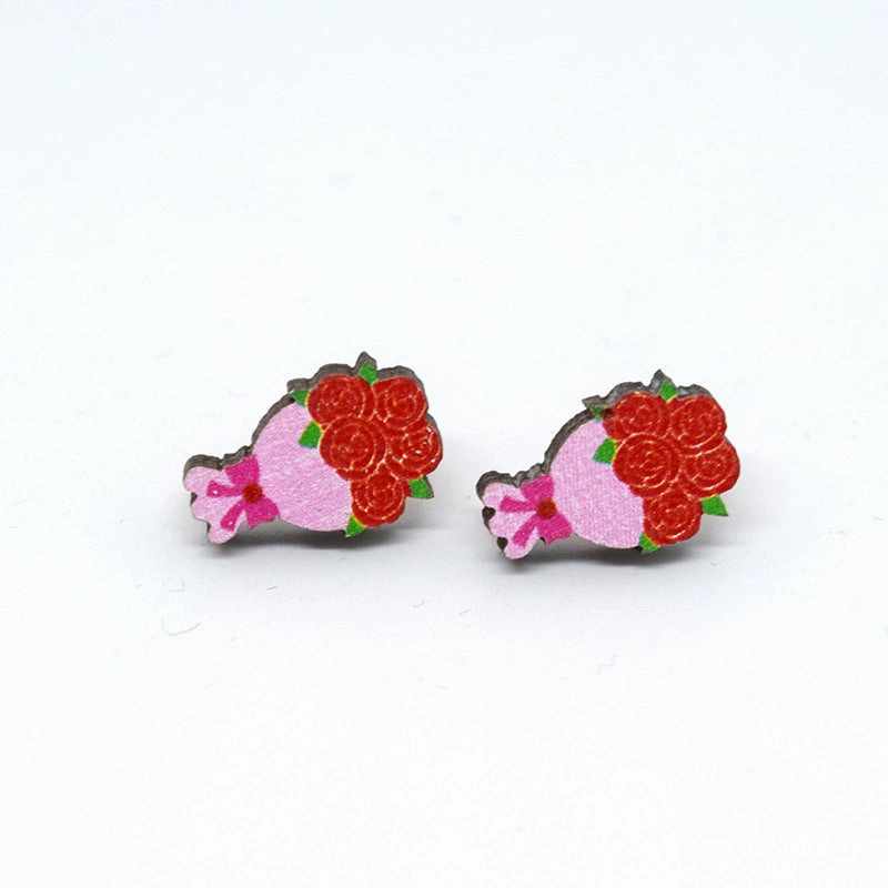 Wholesale Cartoon Valentine's Day Christmas Wood Earrings