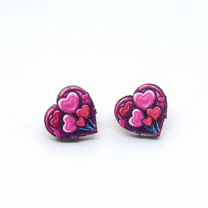Wholesale Cartoon Valentine's Day Christmas Wood Earrings