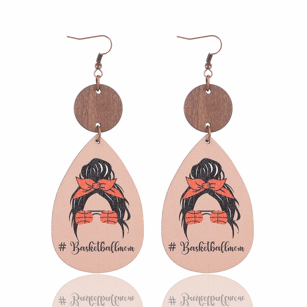 Wholesale Cartoon Wooden Mom Mother's Day Ball Sports Style Wooden Piece Earrings