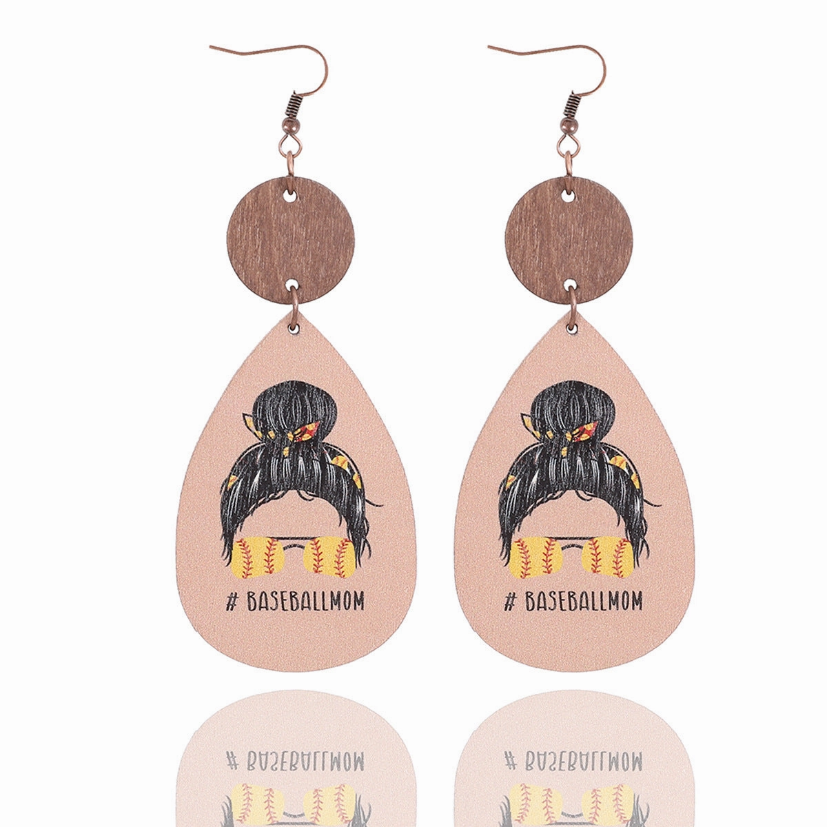 Wholesale Cartoon Wooden Mom Mother's Day Ball Sports Style Wooden Piece Earrings