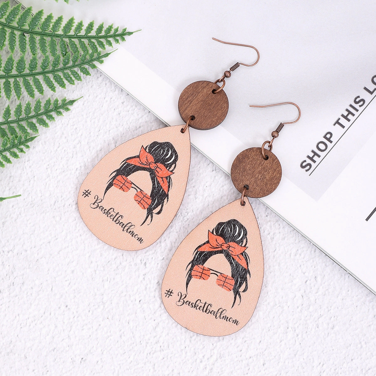 Wholesale Cartoon Wooden Mom Mother's Day Ball Sports Style Wooden Piece Earrings