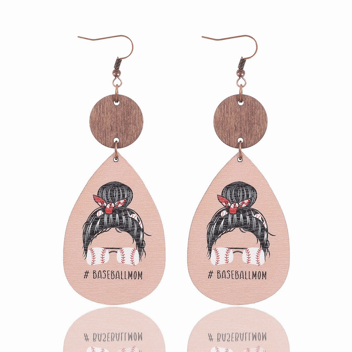 Wholesale Cartoon Wooden Mom Mother's Day Ball Sports Style Wooden Piece Earrings