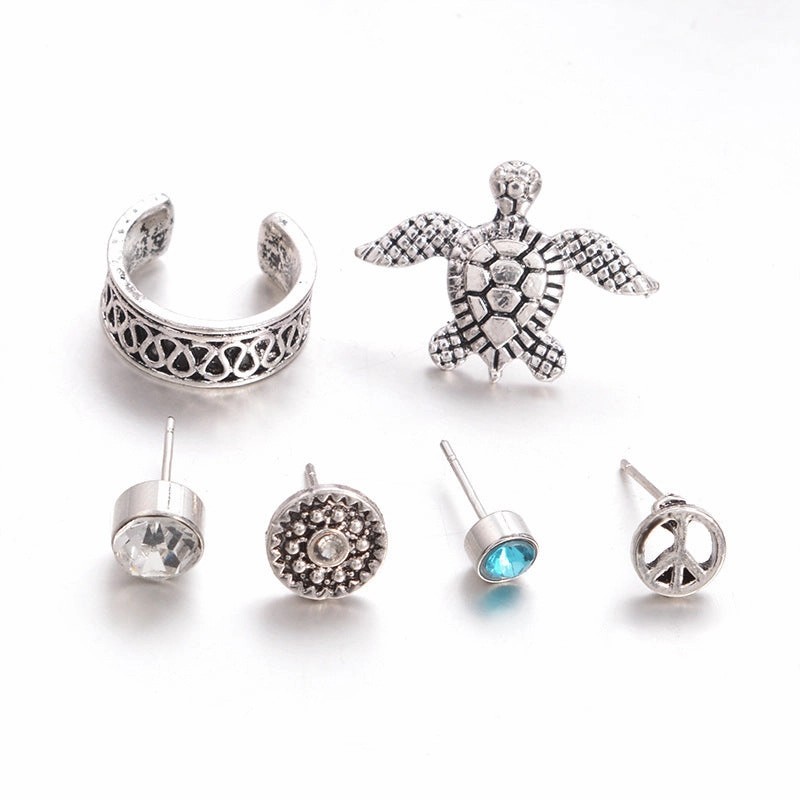 Wholesale Carved Sea Turtle Geometric Six-Piece Set Earrings