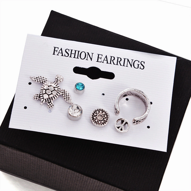 Wholesale Carved Sea Turtle Geometric Six-Piece Set Earrings