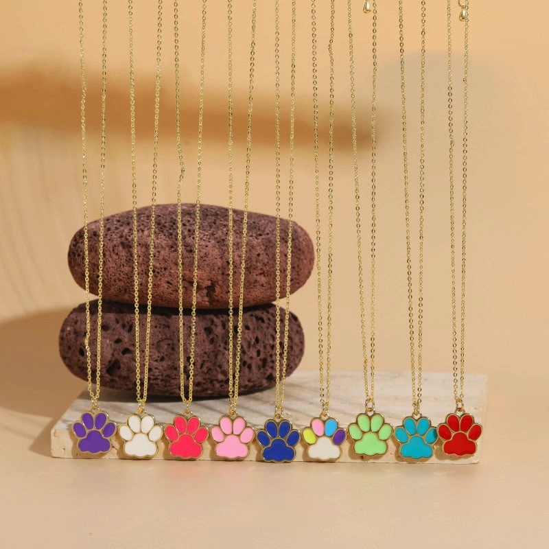 Wholesale Cat Claw Feet Multi Color Pendant Copper Necklace