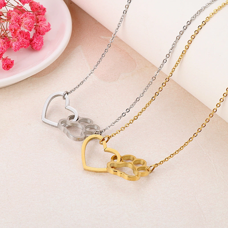 Wholesale Cat Claw Peach Heart Pendant Long Clavicle Gold Plated Necklaces