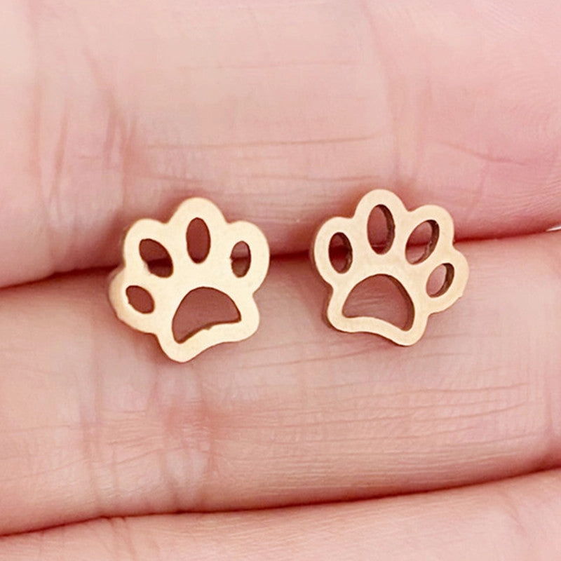 Wholesale Cat Footprints Gold Plated Alloy Ear Studs