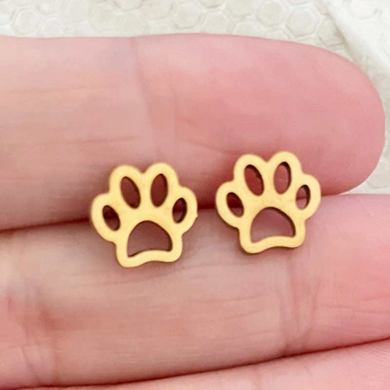 Wholesale Cat Footprints Gold Plated Alloy Ear Studs