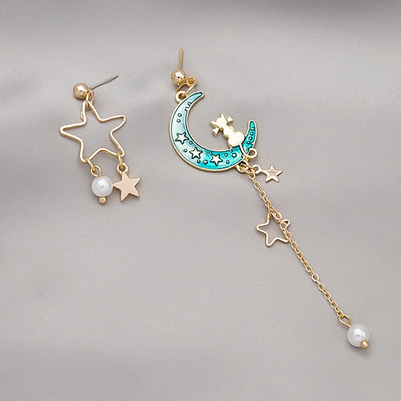 Wholesale Cat Moon Star Long Tassel Alloy Earrings