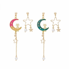 Wholesale Cat Moon Star Long Tassel Alloy Earrings