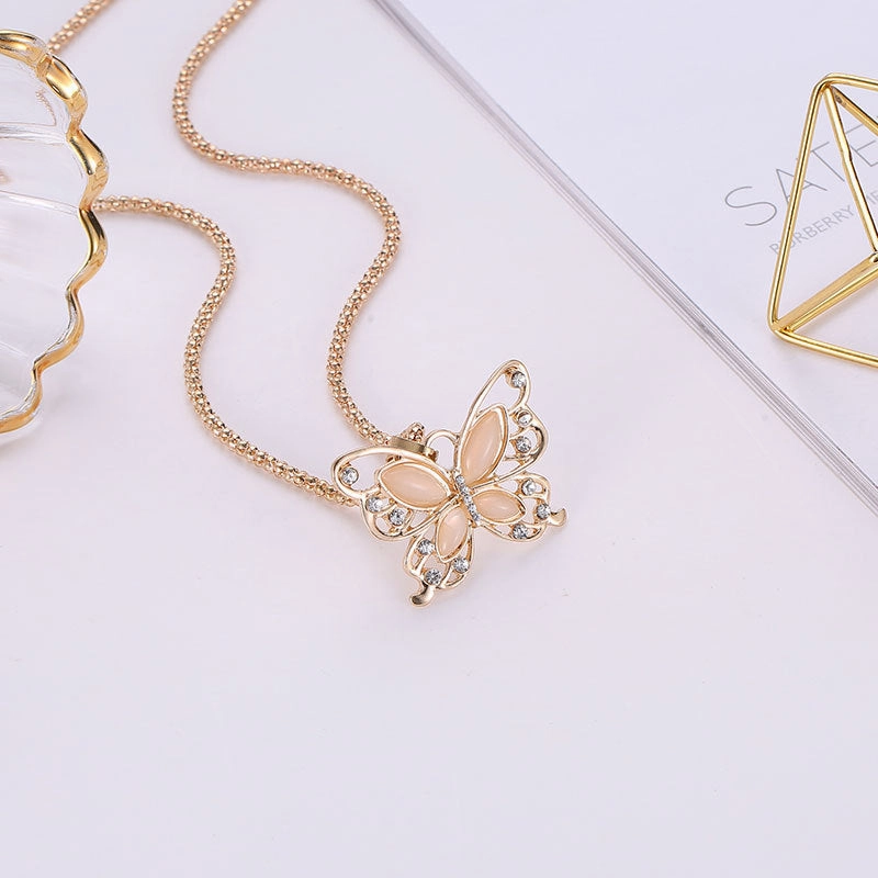 Wholesale Cat's Eye Stone Hollowed Out Butterfly Alloy Necklaces