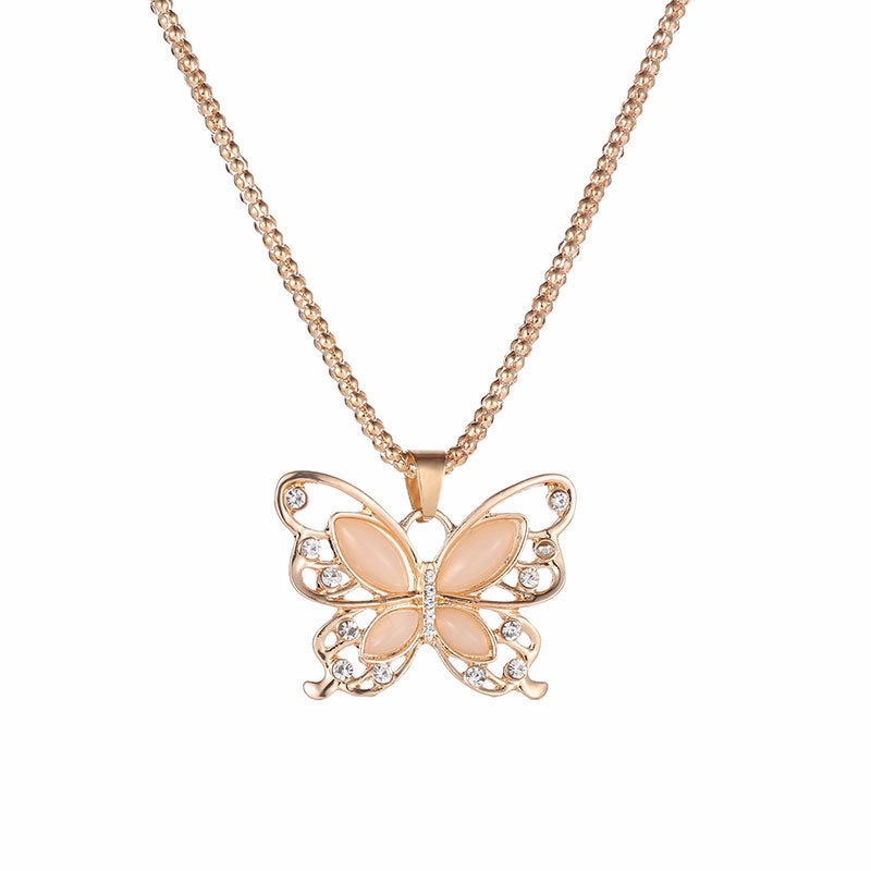 Wholesale Cat's Eye Stone Hollowed Out Butterfly Alloy Necklaces