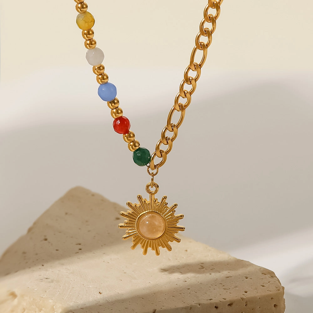 Wholesale Cat's Eye Stone Sun Color Stone Stainless Steel Necklace