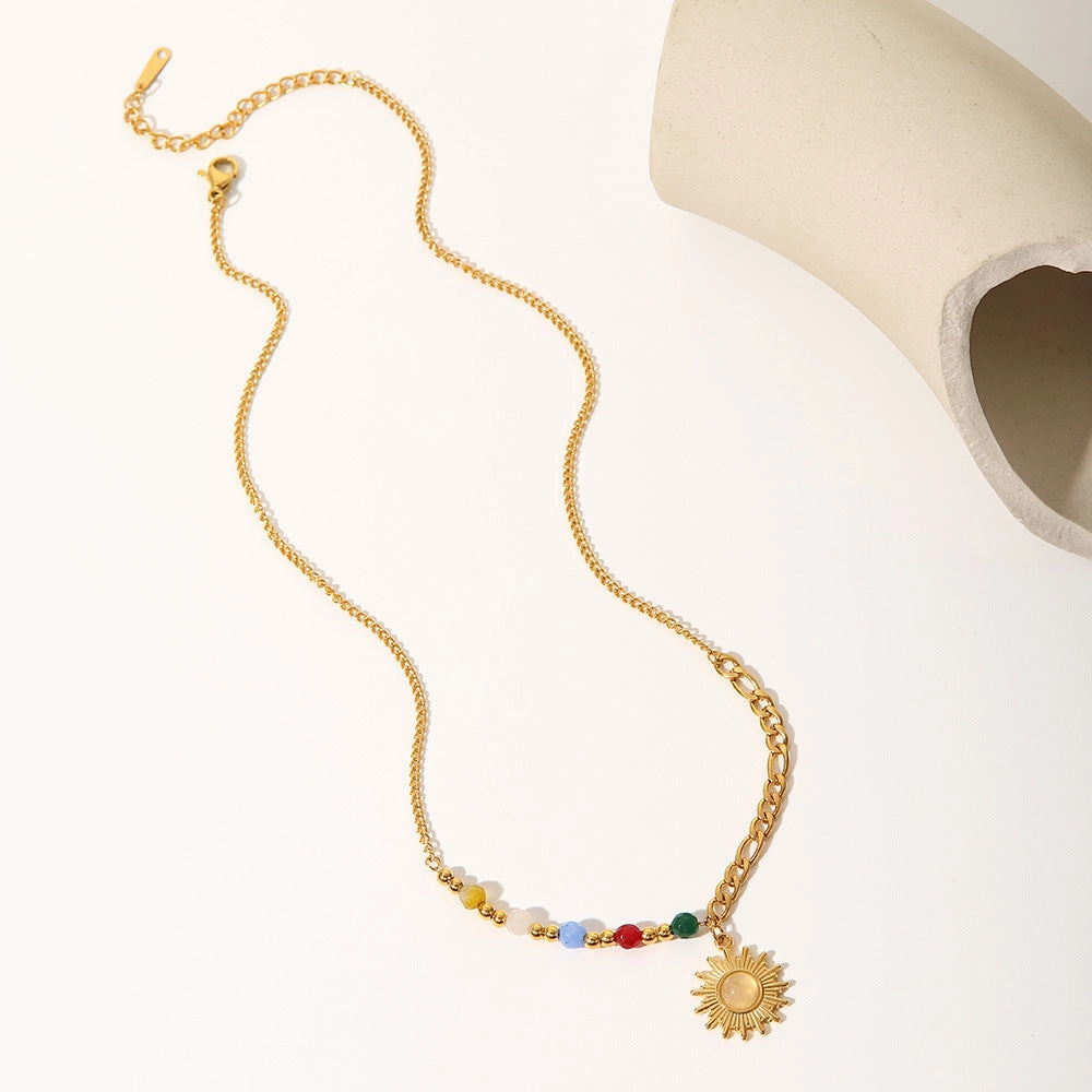 Wholesale Cat's Eye Stone Sun Color Stone Stainless Steel Necklace