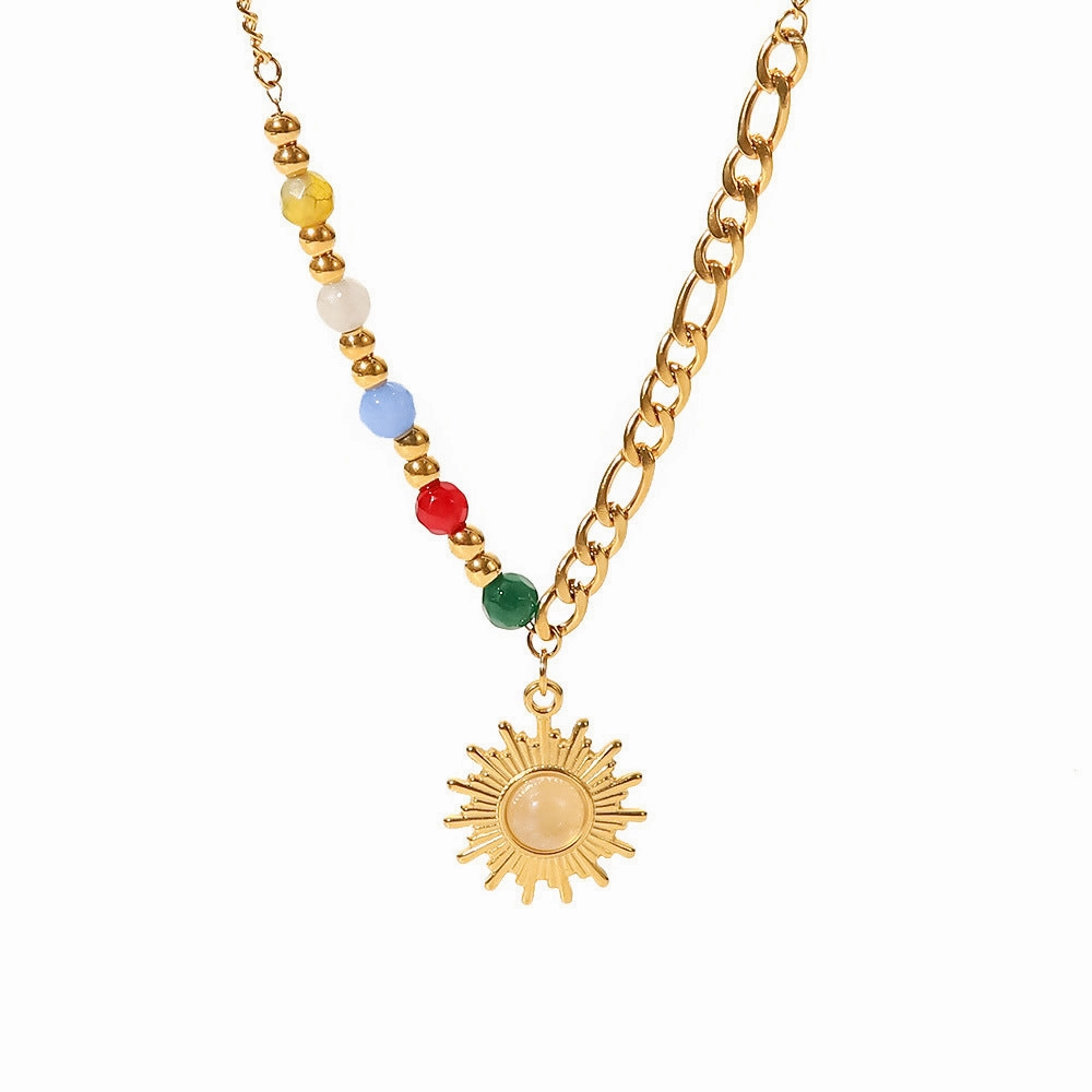 Wholesale Cat's Eye Stone Sun Color Stone Stainless Steel Necklace