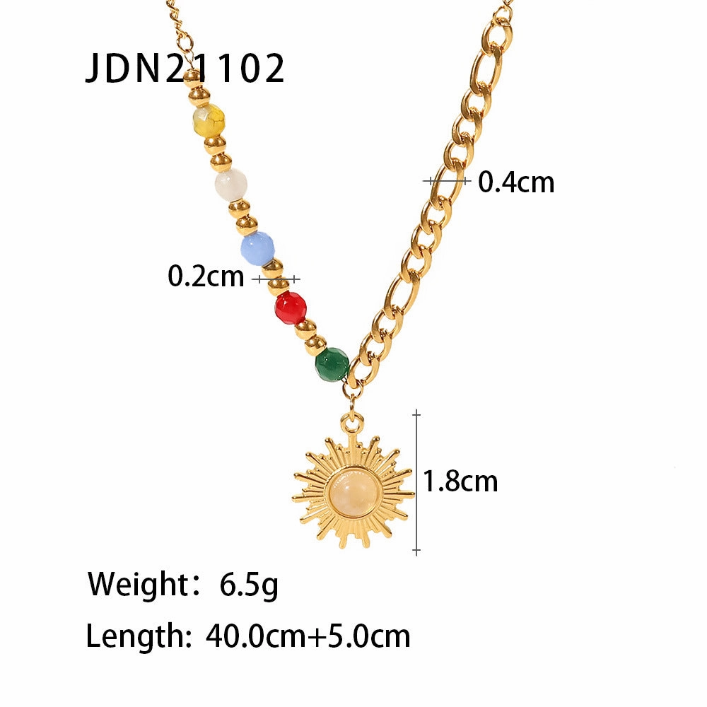 Wholesale Cat's Eye Stone Sun Color Stone Stainless Steel Necklace