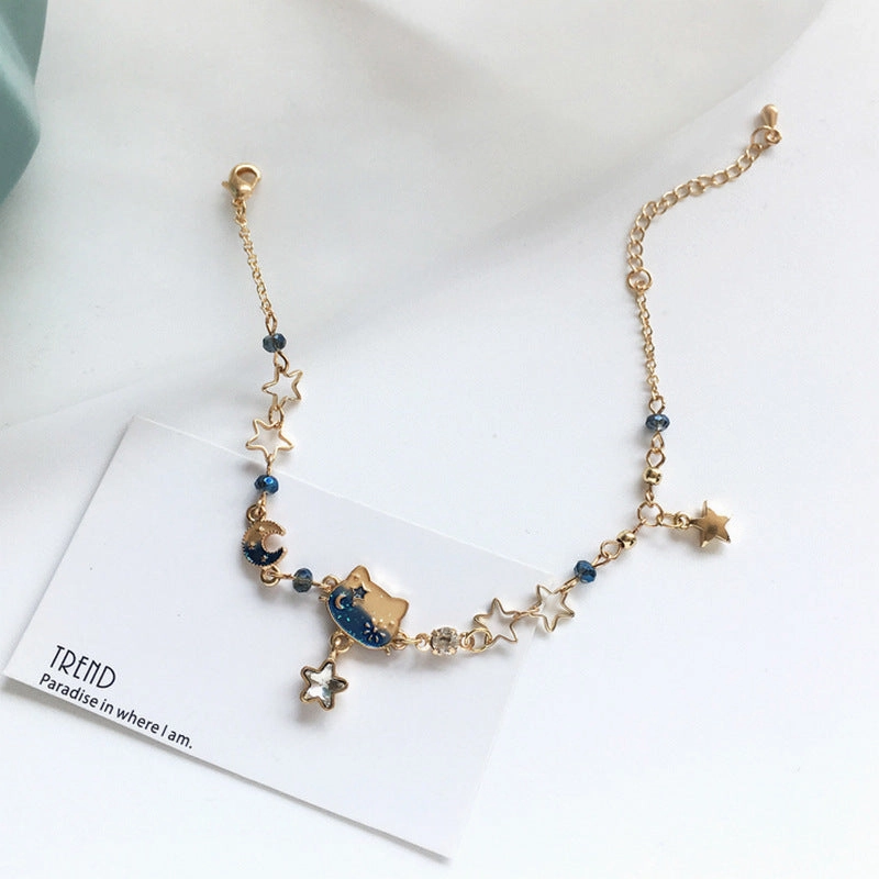 Wholesale Cat Star Moon Gradient Alloy Bracelet