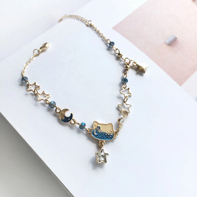 Wholesale Cat Star Moon Gradient Alloy Bracelet