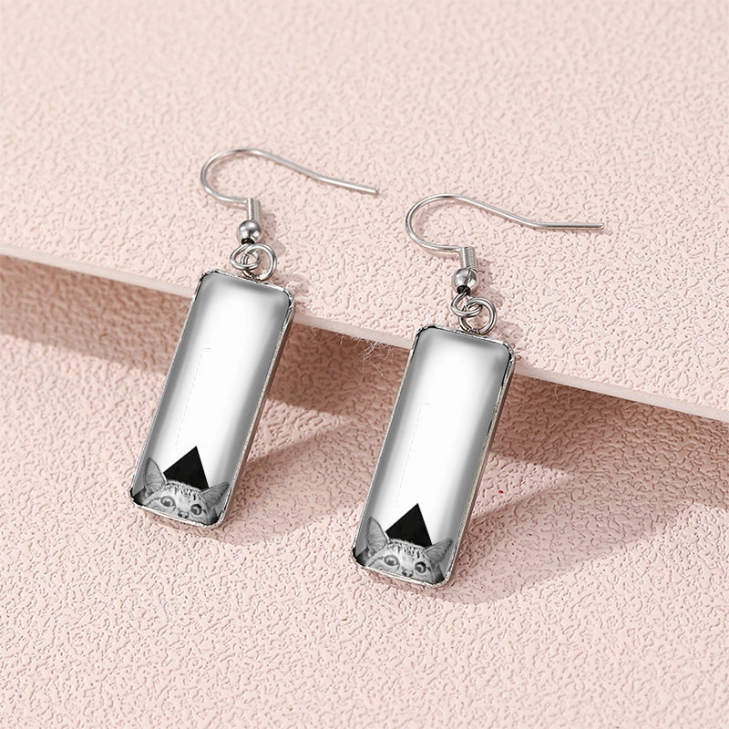 Wholesale Cat Time Gem Rectangular Glass Earrings