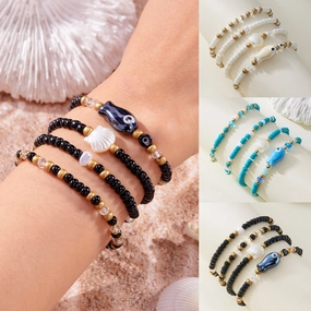 Wholesale Ceramic fish shell rice bead bracelet 4 pieces set