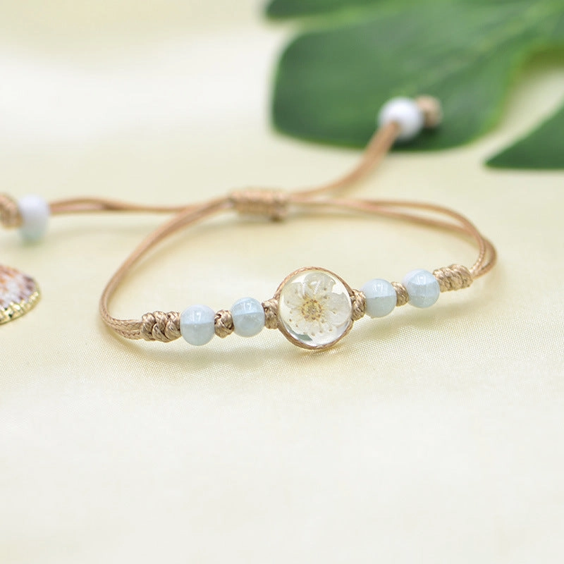 Wholesale Ceramic Glass Ball Dried Flower Plant Real Flower Woven Bracelet