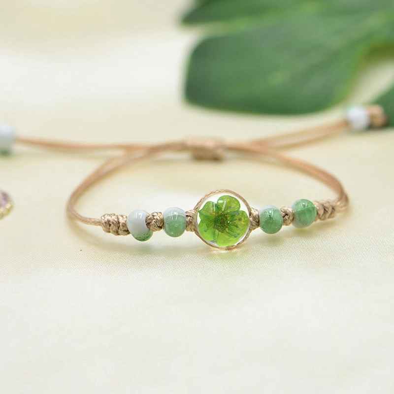 Wholesale Ceramic Glass Ball Dried Flower Plant Real Flower Woven Bracelet