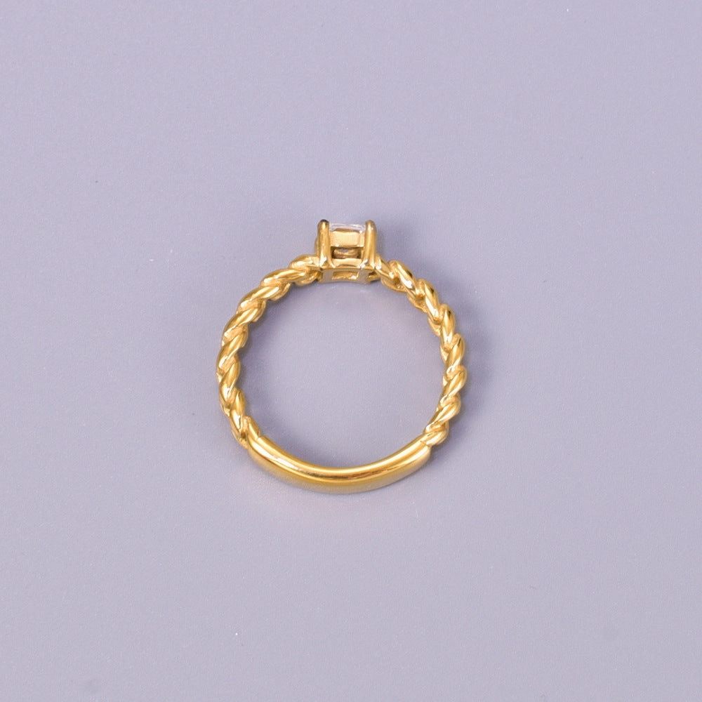 Wholesale Chain-style Square Zircon Ring Titanium Steel Plated 18K Gold Fashion Personality Ring