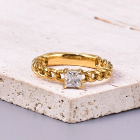 Wholesale Chain-style Square Zircon Ring Titanium Steel Plated 18K Gold Fashion Personality Ring