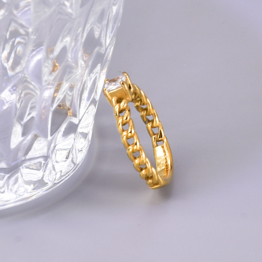 Wholesale Chain-style Square Zircon Ring Titanium Steel Plated 18K Gold Fashion Personality Ring