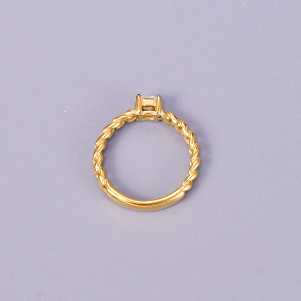 Wholesale Chain-style Square Zircon Ring Titanium Steel Plated 18K Gold Fashion Personality Ring