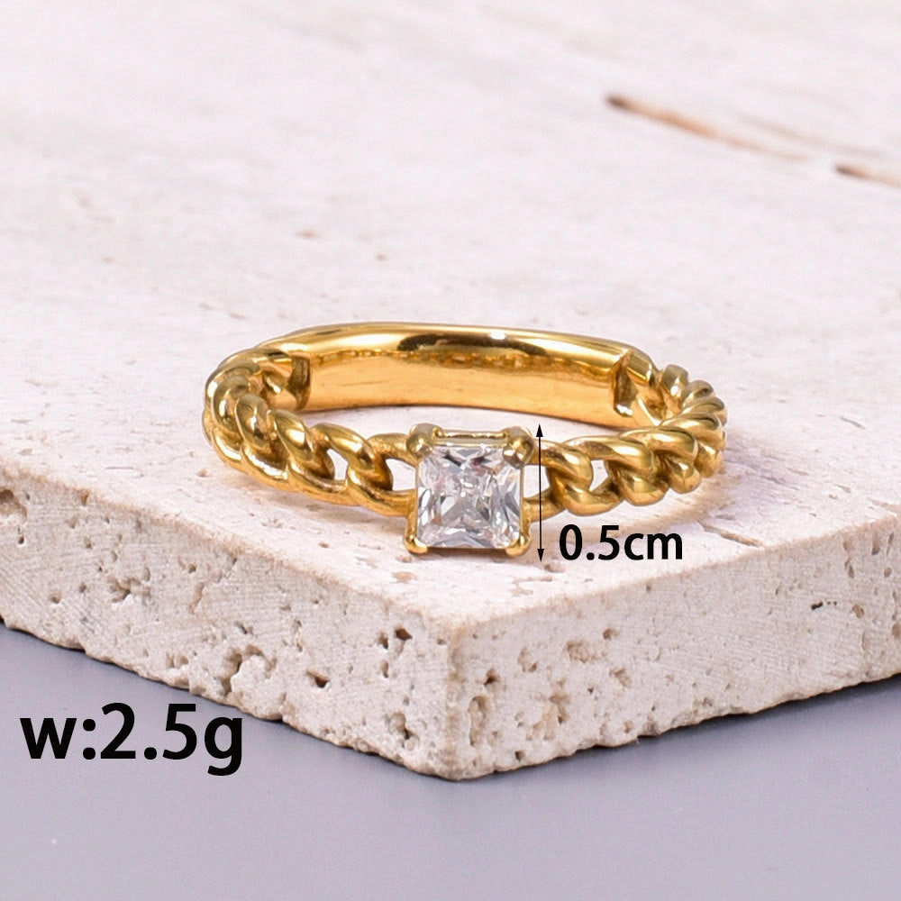 Wholesale Chain-style Square Zircon Ring Titanium Steel Plated 18K Gold Fashion Personality Ring