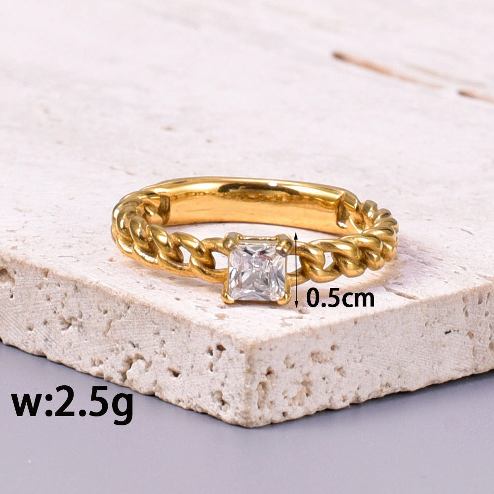 Wholesale Chain-style Square Zircon Ring Titanium Steel Plated 18K Gold Fashion Personality Ring