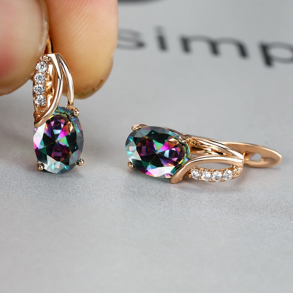 Wholesale Champagne Gold Oval Diamond Earrings