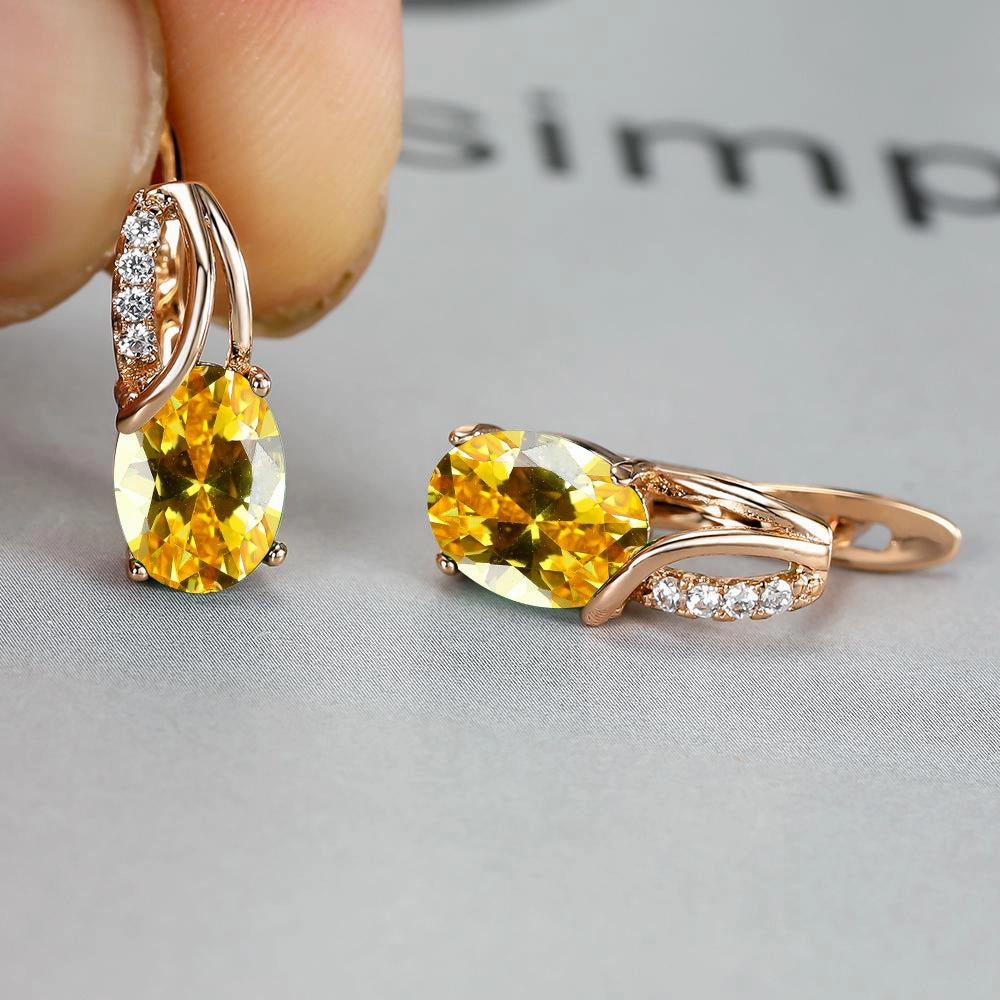 Wholesale Champagne Gold Oval Diamond Earrings