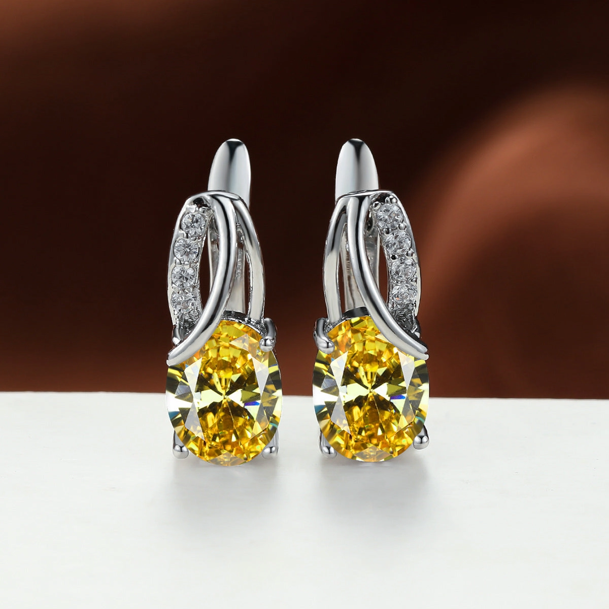 Wholesale Champagne Gold Oval Diamond Earrings