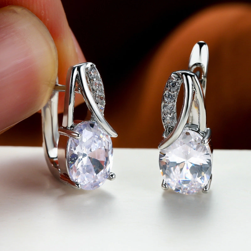 Wholesale Champagne Gold Oval Diamond Earrings