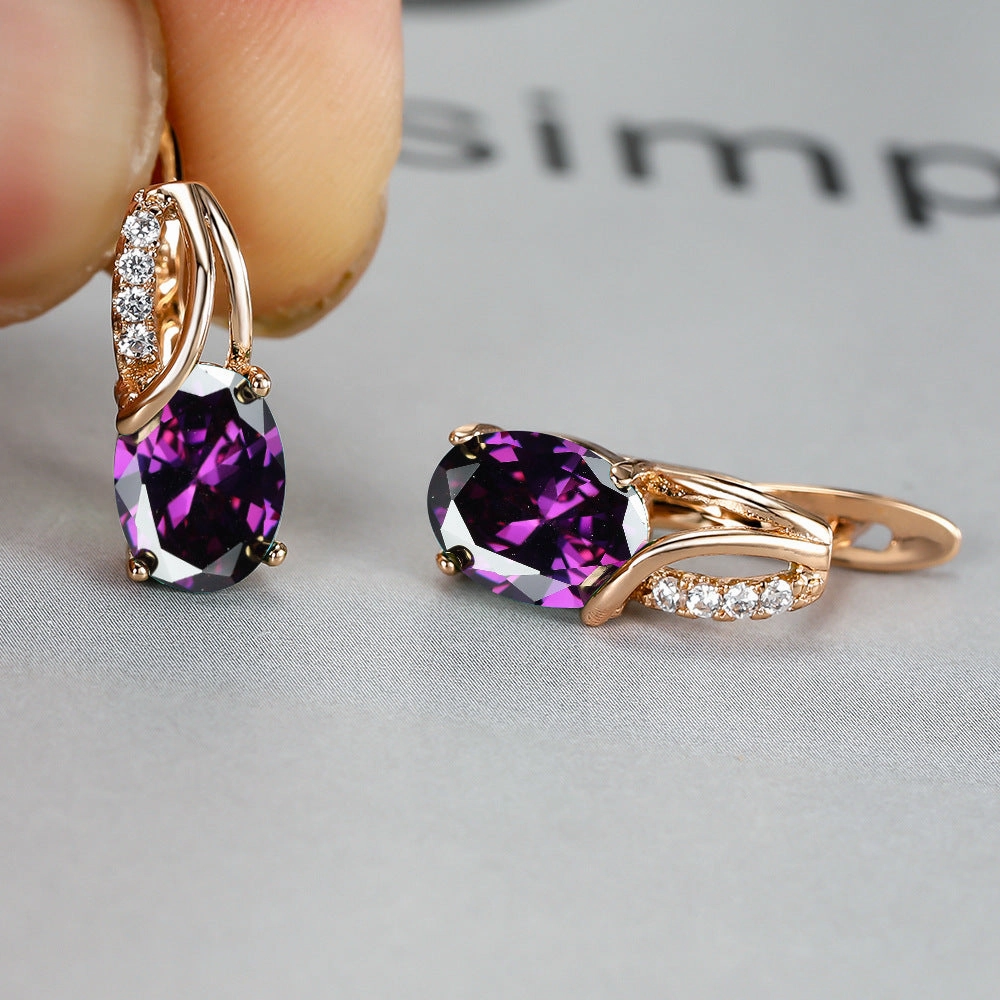 Wholesale Champagne Gold Oval Diamond Earrings