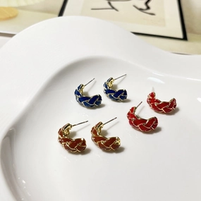 Wholesale Check Paint Type C Alloy Ear Studs